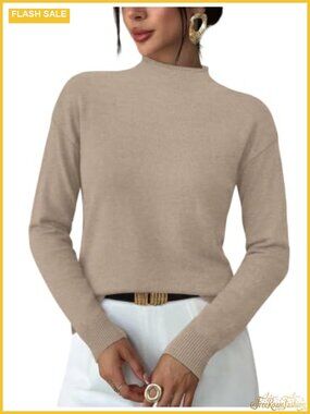 Womens Mock Neck Long Sleeve Lightweight Pullover Sweater for Fall Business